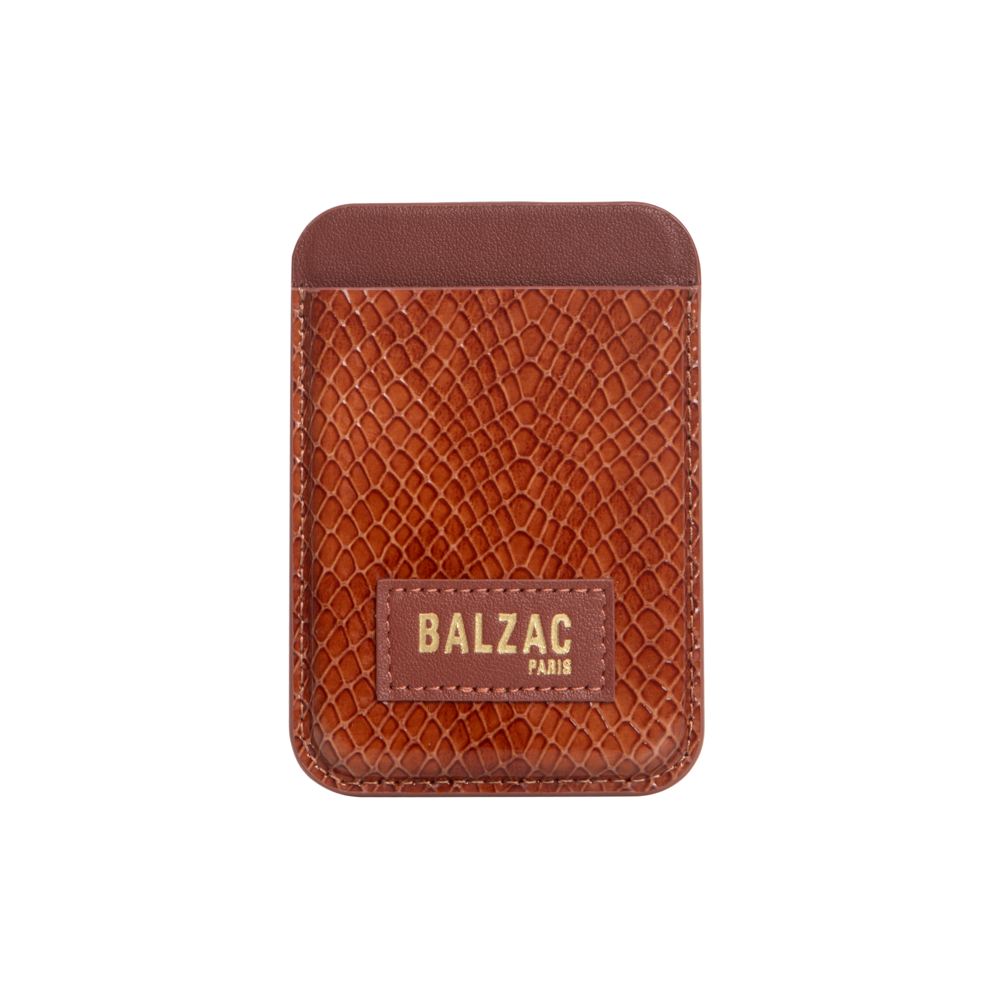 Embossed Cognac Magnetic Card Holder